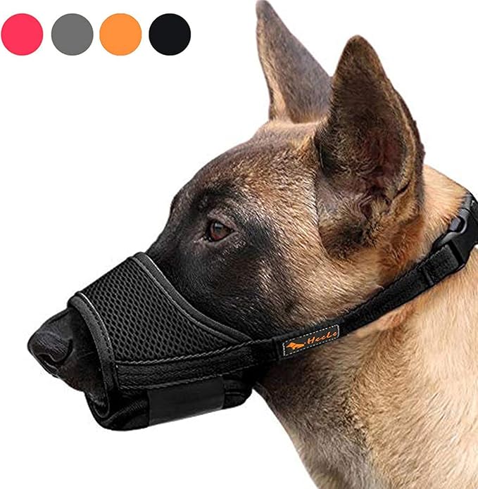 HEELE Dog Muzzle,Soft Nylon Muzzle Anti Biting Barking Chewing,Air Mesh Breathable Drinkable Adjustable Loop Pets Muzzle for Small Medium Large Dogs 4 Colors 4 Sizes (Black, S)