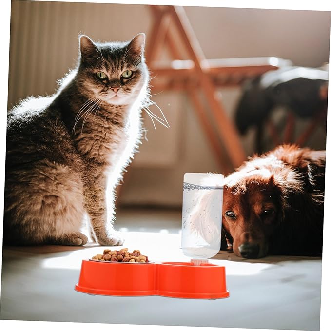 Hemoton Automatic Dog and Cat Water Dispenser Bowl Durable -Spill Pet Feeder with Dual Bowls Easy to Clean and Cats Orange