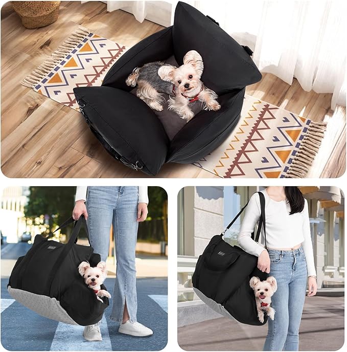 Small Dog Booster Seat - Waterproof Dog Booster Seat for Car with Storage Pockets, Clip-On Safety Leash and Thickened Memory Foam Filling, Puppy Car Seat Do Up to 25lbs, Black