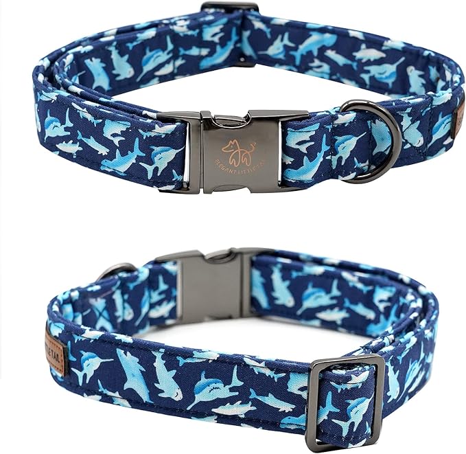 Elegant little tail Dog Collar, Blue Shark Pattern Pet Collar Durable Cute Dog Collars Male or Female Pet Gift Adjustable Dog Collar for Medium Dogs