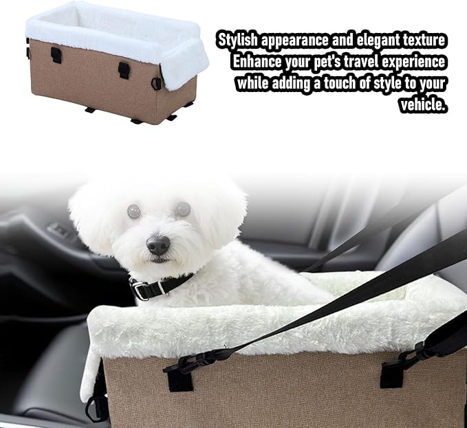 Diydeg Dog Car Seat, Soft Easy Installation Dog Booster Seat of Small Dogs and Cats, Portable Comfortable Travel Carrier Bed with Adjustable Straps for Cars, Trucks and SUVs (Khaki)