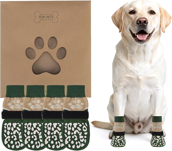KOOLTAIL Dog Socks to Prevent Licking Paws for Hardwood Floors Anti Slip, Winter Warm Pet Boots&Paw Protector with Grippers, Double Sides Puppy Shoes Booties for Small Medium Large Senior Dogs