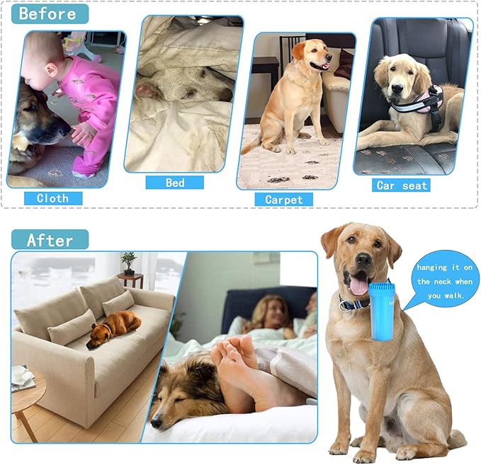 Dog Paw Cleaner for Meduim Small Breed Dogs with 3Pcs Absorbent Towels & Graspable Dog Bath Brush (Blue, Medium)