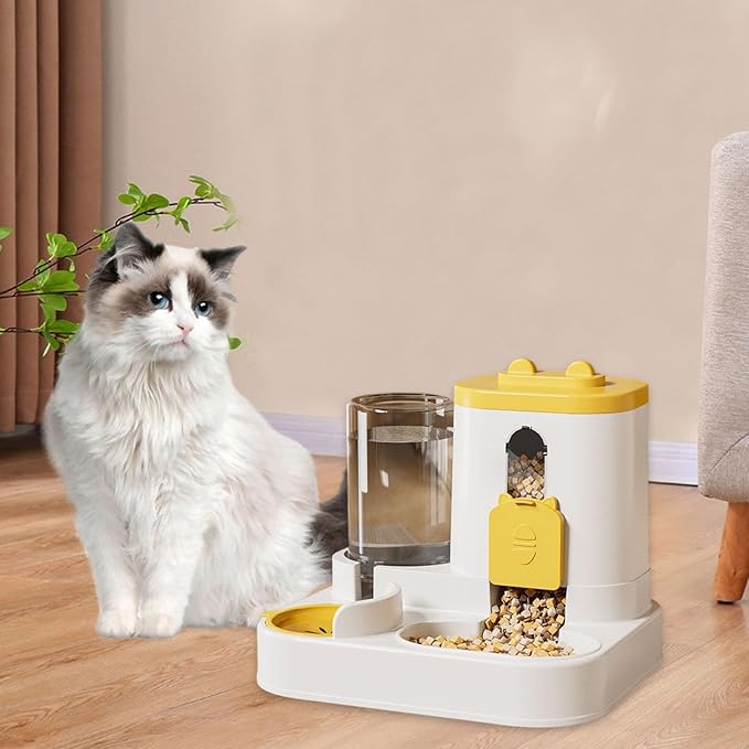 Automatic Pet Feeder and Waterer, Food and Water Dispenser, Feeding Station for Cats and Small Medium Dogs, Yellow