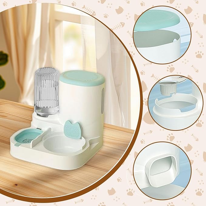 Automatic Dog Feeder and Water Dispenser Food Feed Compact Portable Feeding Station Automatic Pet Feeder Dog Bowl for Puppy, Blue