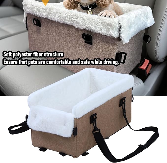 Dog Car Seat, Portable Soft Pet Car Travel Home Bed, Comfortable Pet Carrier for Cars Trucks SUVs (Khaki)