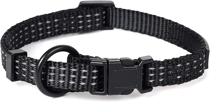 Mile High Life Dog Collar, Nylon Reflective Dog Collars w Pull D-Ring, Light Weight Puppy Collars, Hanger Dog Collars for Large Dogs(Black, Large Neck 16"-21")
