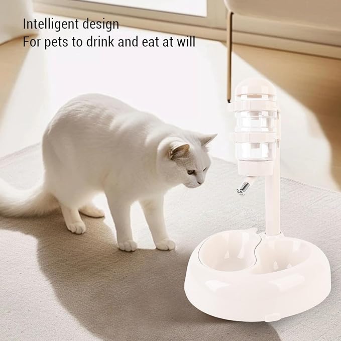 Asixxsix Pet Standing Water Dispenser, Height Adjustable Automatic Water Feeder Food Feeder Bowl, Dog Water Bottle Dispenser Food Bowl, Dog Cat Feeding Water Bowl Set (Beige)