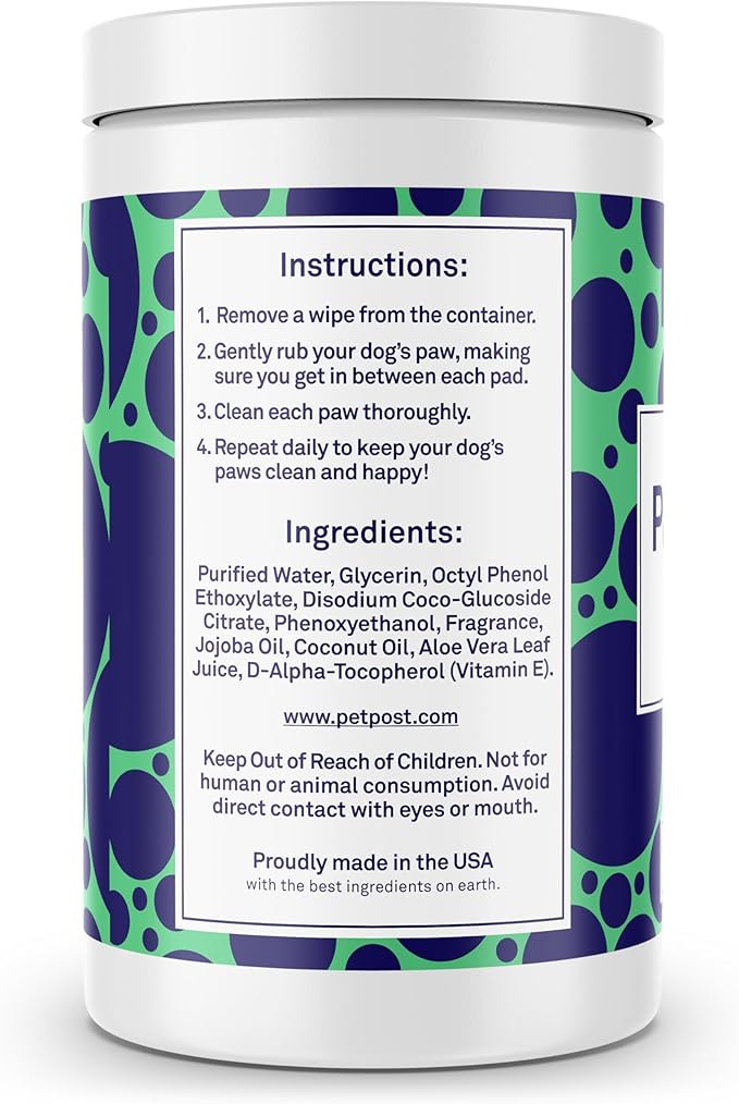 Petpost Large Paw Wipes for Dogs | 70 Count Dog Paw Cleaner Wipes with Coconut Oil, Jojoba Oil & Aloe | Gentle Pet Wipes for Paws | Ultra Soft Cotton Pads, Cherry Blossom Scent