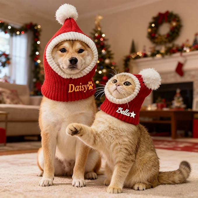 Custom Dogs & Cats Santa Hat, Personalized Santa Cap for Puppy, 2025 Christmas Hats for Dog & Cat, Xmas Party Hat for Small Medium Large Dogs Cats