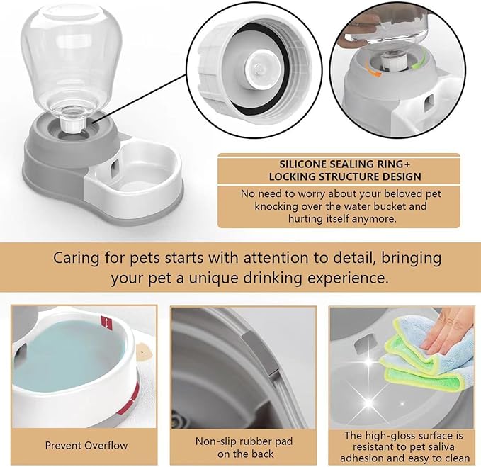 1 Gallon Automatic Dog Water Dispenser, Premium Large Capacity Gravity Pet Water Bowl with Non-Slip Mat for Multiple Pets, BPA-Free Cat Water Feeder for Large Dogs, Refill Less Often, Grey