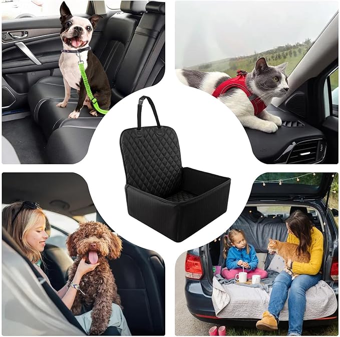 Dog Car Seat - Black Travel Dog Bed Carrier, Elevated Booster Seats Small Dogs, Large Waterproof Dogs Travel Seat | Washable Cushion Cover for SUV Truck Backseat Puppy Safety Barrier Outdoor
