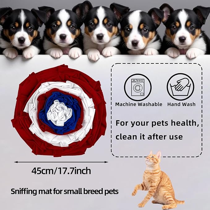 Dog Snuffle Mat for Cats and Puppies, Slow Feeding Training Toy with Anti-Slip Bottom, Soft Fleece Treat Nose Work Pad 45x45cm (A02)