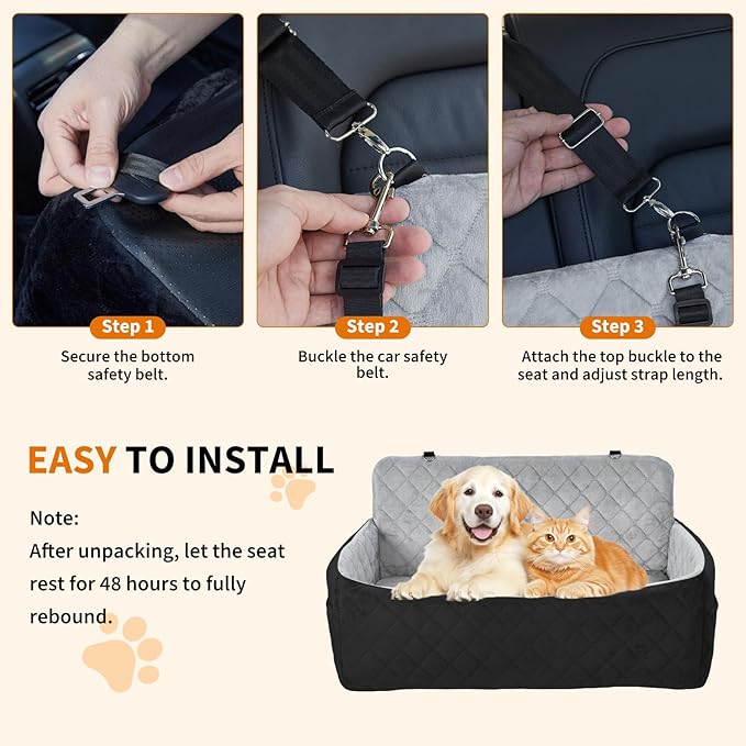 Dog Car Seat for Large Dogs Up to 55 lbs, Pet Booster Seat with Memory Foam, Non-Slip Washable Dog Car Bed with 2 Safety Leashes & Storage Pockets for SUV & Sedan