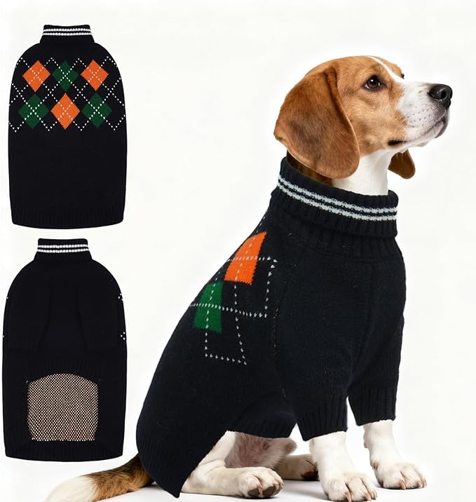 Dog Sweater for Medium Large Dogs, Cold Weather Cable Knit Pullover, Thick Warm Turtleneck Winter Clothes for French Bulldog, Labrador, Golden Retriever, German Shepherd, Great Dane- Black L