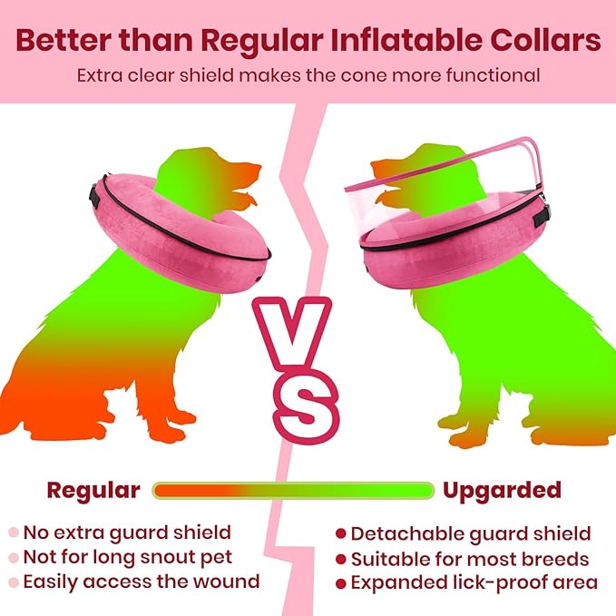 BARKLESS Dog Cone, Inflatable Dog Cone After Surgery, Soft Surgery Collar with Enhanced Anti-Licking Guard Shield for Pets, Patented Protective Donut Collar (Hot Pink, M (Neck: 8"-11"))