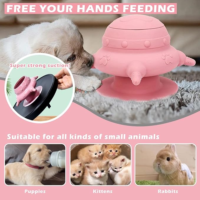 Puppy Feeder for Multiple Puppies, 240ml Silicone Puppy Milk Feeder Bowl with 4 Teats, Puppy Bottles Feeding Station for Nursing Kittens, Puppies, Rabbits(1 Puppy Feeder+2 Nipples+2 Syringes+1 Brush)