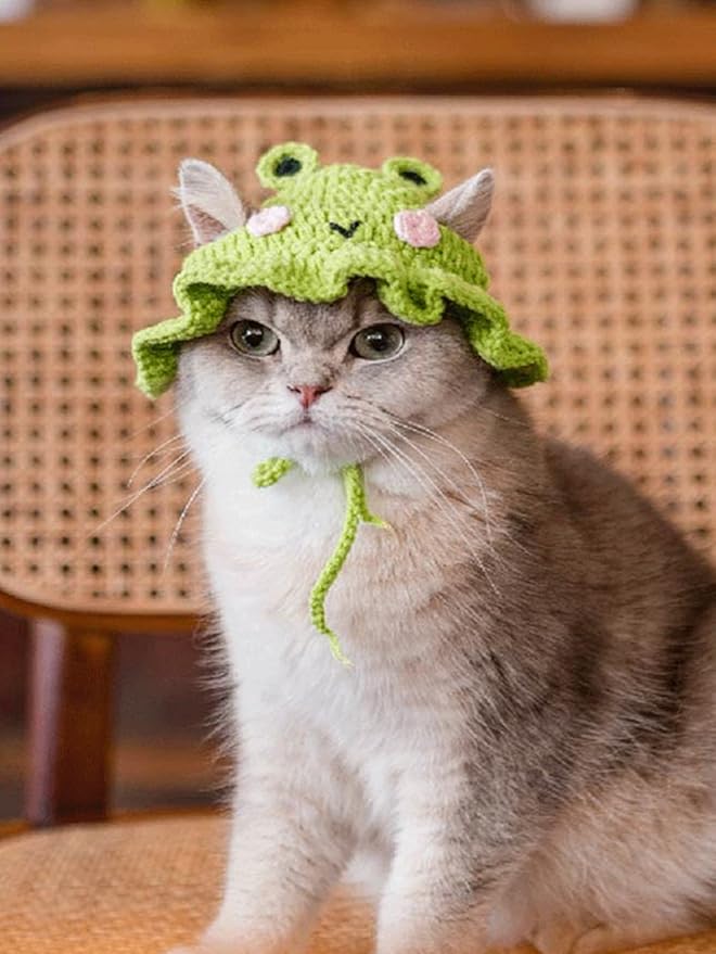 QWinee Cartoon Design Knit Cute Dog Cat Rabbit Hat Halloween Christmas Party Costume Head Wear Accessories for Puppy Cat Kitten Small Animals Green Pink