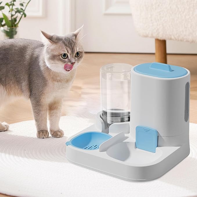 Automatic Pet Feeder Waterer, Cat Feeder, Dog Bowl, Removable Portable Water Dispenser, Blue