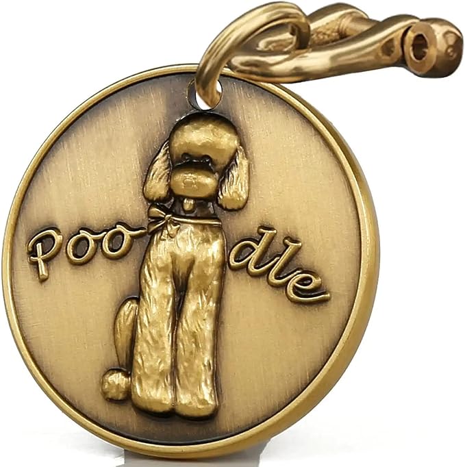 Vintage Pure Copper Pet ID Tags,Personalized Dog Tags,Three-Dimensional Relief Pet Pattern,Lettering on The Front and Back,Custom Pet Tags (C03-Giant Poodle)