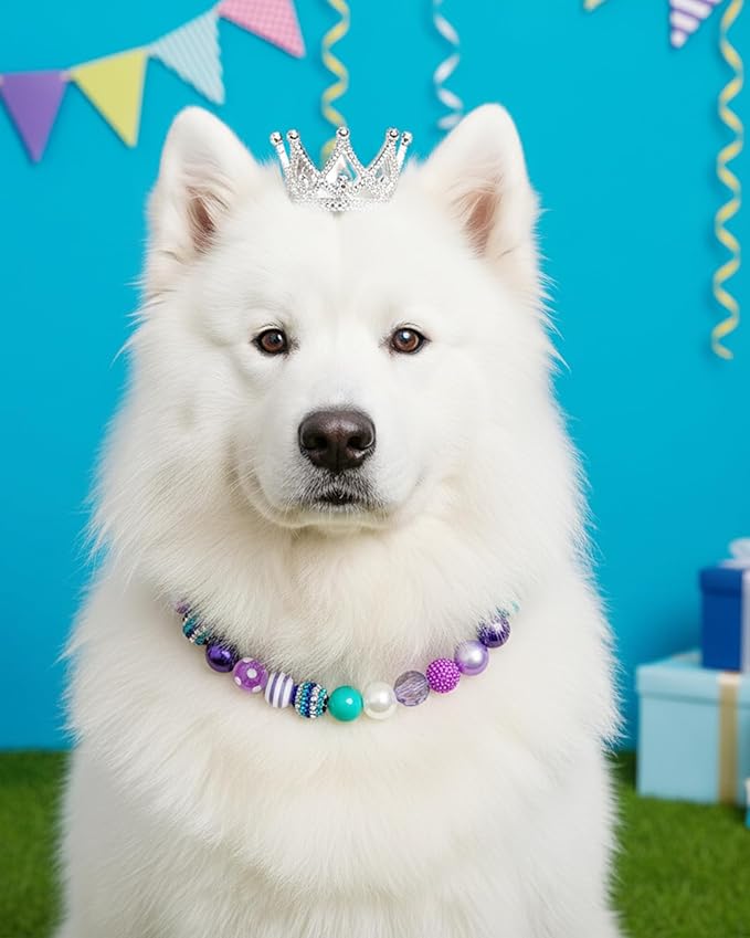 KUDES Bubblegum Dog Collar Necklace- Mermaid-Inspired 20mm Chunky Beads | Adjustable Rhinestone Pearl Collar for Medium & Large Dogs | Glamorous Party Daily Wear Accessory
