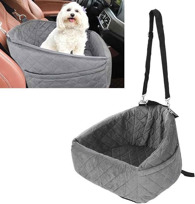 Car Dog Seat for Small Dogs, Extra Stable with Safety Belt, Pet Seat for Back and Front Seat, Gray