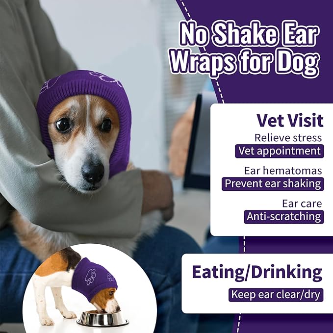 Nanaki Dog Hats Calming Hoodie-Dog Ear Covers Head Cover Protector Hematomas Wraps, No Shake Ear Wrap Muffs Noise Protection, Anxiety Relief, Fireworks, Grooming, Thunderstorm, Bath, Vet Visit