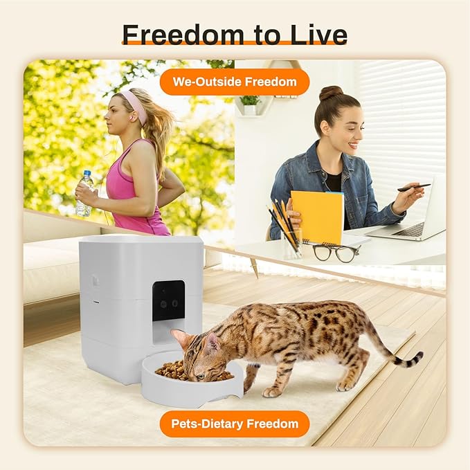 Automatic Pet Feeder, Smart Timed and Portion Controlled Feeding Food Container for Cat Dog, Connection Cat Dog Dry Food Dispenser, Dog Feeding Station, Pet Supplies (White)
