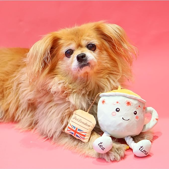 English Teacup Nosework Plush Dog Toy with Rope Legs and crinkle sound-UK British design for Dogs