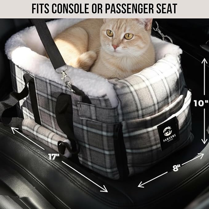 Dog & Cat Booster Seat for Car – Armrest & Seat Bed for Small Pets up to 13 lbs (Best Comfort Under 10 lbs) | Safe Travel, Harness Clip, Washable