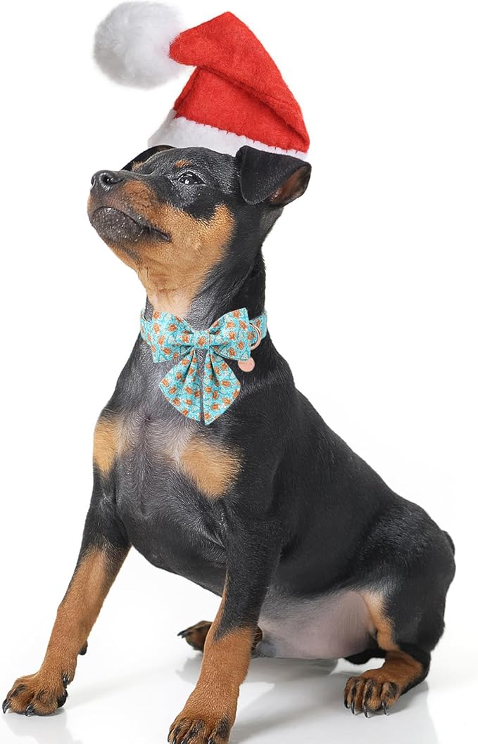 Christmas Dog Collar with Bow Tie,Adjustable Gingerbread Pet Collar,Chriatmas Puppy Bowtie Collar for Small Medium Large Dogs, XS, Neck 8-12in