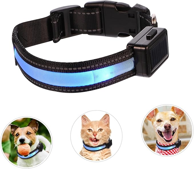 Milisten 1set Led Solar Rechargeable Collar Night Safety Pet Accessory for Dogs Puppies Comfortable Material for Parties Festivals