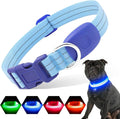 Light Up Dog Collars Rechargeable, Reflective LED Glow Dark Dog Collar for Small Medium Large Dogs, Adjustable Pet Dog Lights for Safe Night Walk-Blue, Large