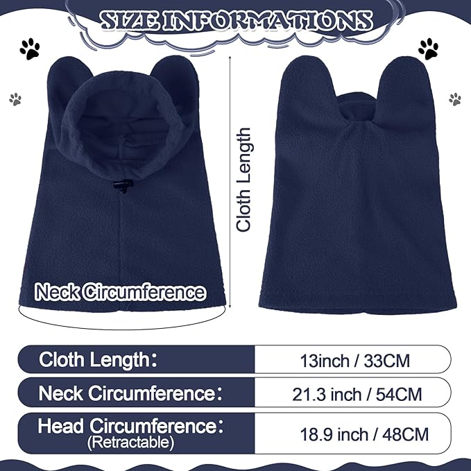 Winter Dog Hats Quiet Ears for Dogs Ear Muffs Pet Neck Warmer Scarf Hoodie Noise Protection Cover Beanie Head Wrap Costume for Pet Dog Cats(Dark Blue,XL)