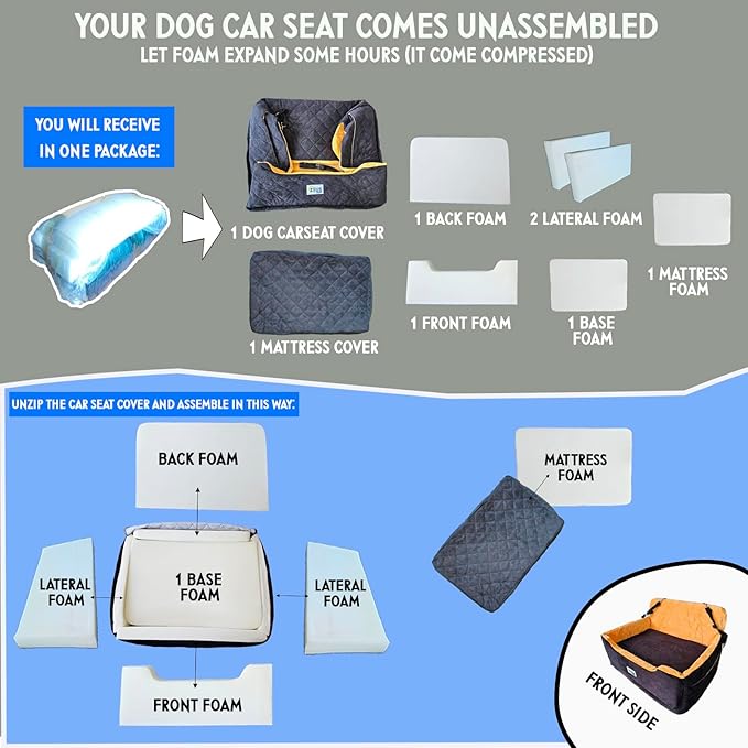 Large Dog Car Seat – Booster Seat Bed for Pets up to 55 lbs, Black, Travel Safety | Fits 2 Small Dogs Pets| Washable Cover & Thick Cushion | Rear Seat or SUV