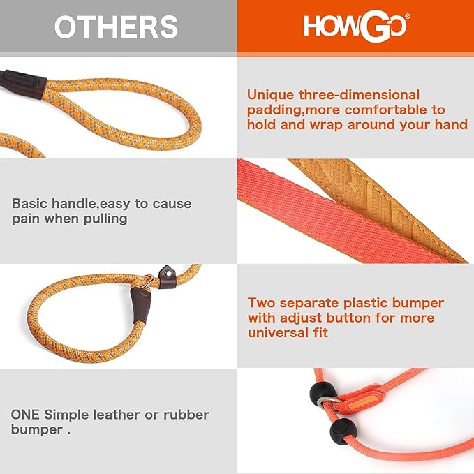 Howgo Dog Slip Lead Dog Leash, Training Lead, No-Pull Slip Leash and Collar, Heavy Duty & Durable Nylon, Padded Handle, for All Breeds (Green, 3.6FT)