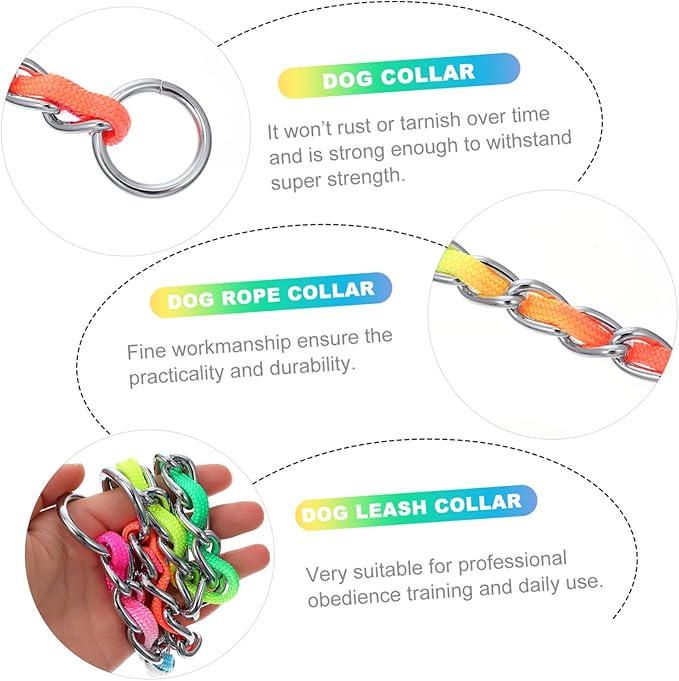 SUPVOX Rainbow Colored Dog Pulling Rope Collar Lightweight Durable Nylon Training Chain for Dogs Comfortable Fit Easy to Install for Outdoor Activities