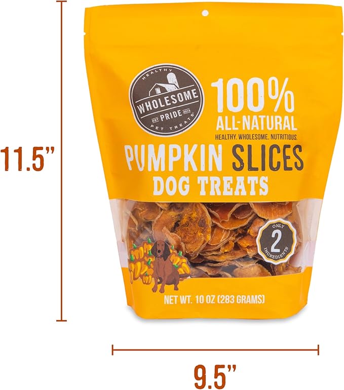 Wholesome Pride Pumpkin Slices Dog Treats – Limited Ingredient, Dehydrated, All Natural, 10 oz