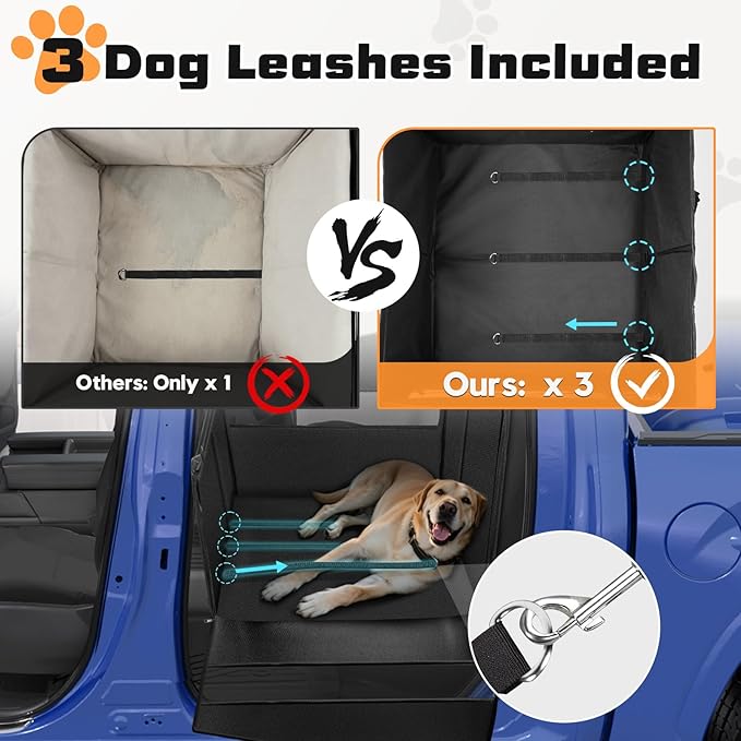 Large Dog Car Seat with Detachable Fleece Cover Summer & Winter | Backseat | Dog Car Seats for 2-3 Small | Medium | Large Dogs | Mesh Windows | Storage Pockets | Travel