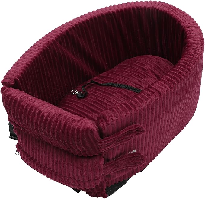 X AUTOHAUX Dog Car Seat Seat Adjustable Straps for Medium Small Sized Puppy Cat Seat Pets Soft Non Slip Bottom Travel Bed Corduroy Wine Red
