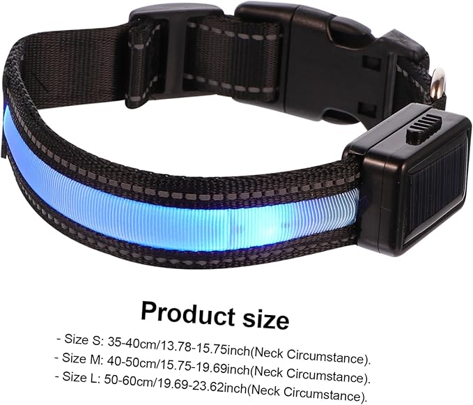 Led Solar Rechargeable Flashing Dog Collar High Visibility Glow Pet Neckband with USB Charging for Dogs Blue s Stylish and Safe Nighttime Accessory