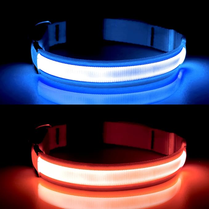YFbrite Ultra Light Adjustable LED Dog Collar, Light up Dog Collars Rechargeable Glowing in The Dark Collars Visiblity & Safety for Small, Medium, Large Dogs (Red, Small)