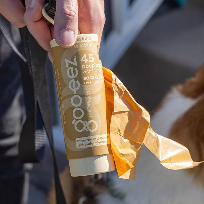 GOO-EEZ Disposable Pet Waste Bag Dispenser 3-Pack (135 ct), Pre-Loaded with 65% Recycled Dog Poop Bags with Easy-Tie Handles, No Refills Needed Twist-and-Pull Design - Balanced Collection