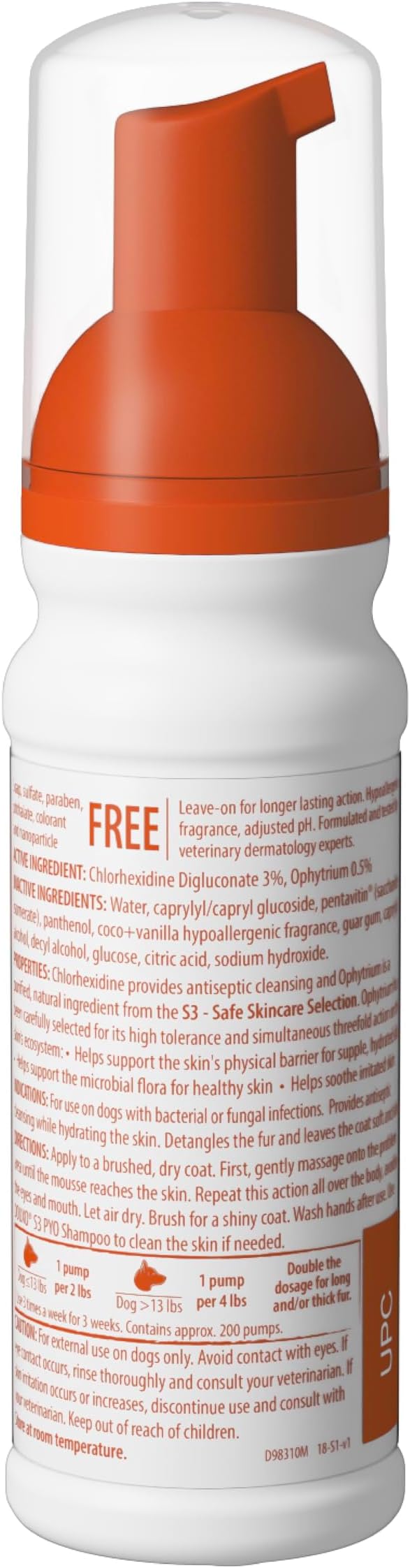 Douxo S3 Pyo Mousse, Contains 3% Chlorhexidine & 0.5% Ophytrium, Antiseptic & Hydrating, for Bacterial or Yeast Skin Infections, for Dogs, 5 fl. oz. (150mL)