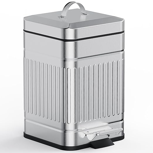 CEROELDA Small Trash Can with Lid-5L/1.3 Gal,Outdoor Dog Poop Garbage Can-Farmhouse Retro Metal Waste Bin w/Step Pedal for Bathroom Bedroom Office-Soft Close-Galvanized Steel…