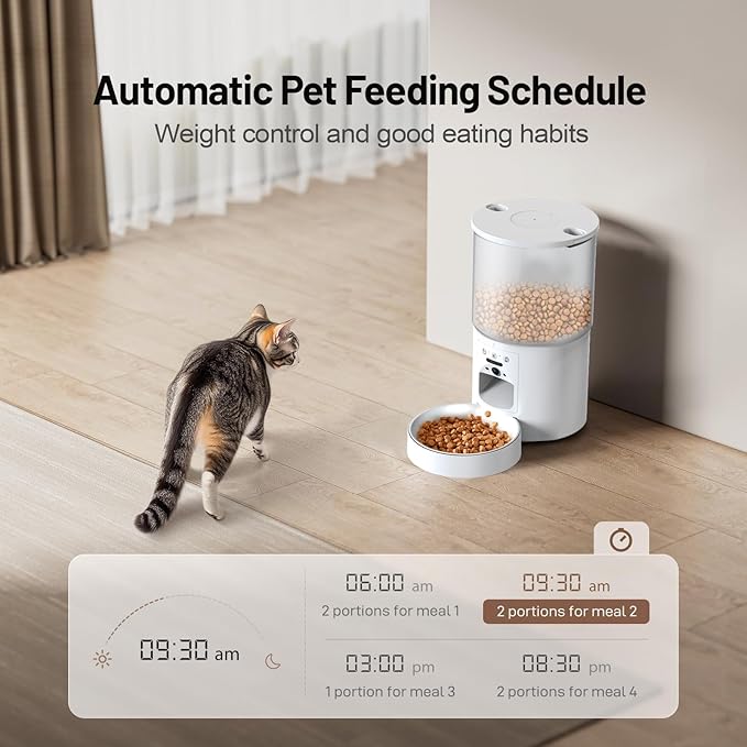 4L Smart Automatic Pet Feeder with Camera for Cat and Dog, Night Vision, 5G and 2.4G Wi-Fi, Up to 10 Meals Per Day, Automated Pet Food Feeding Solution for Busy Pet Owners
