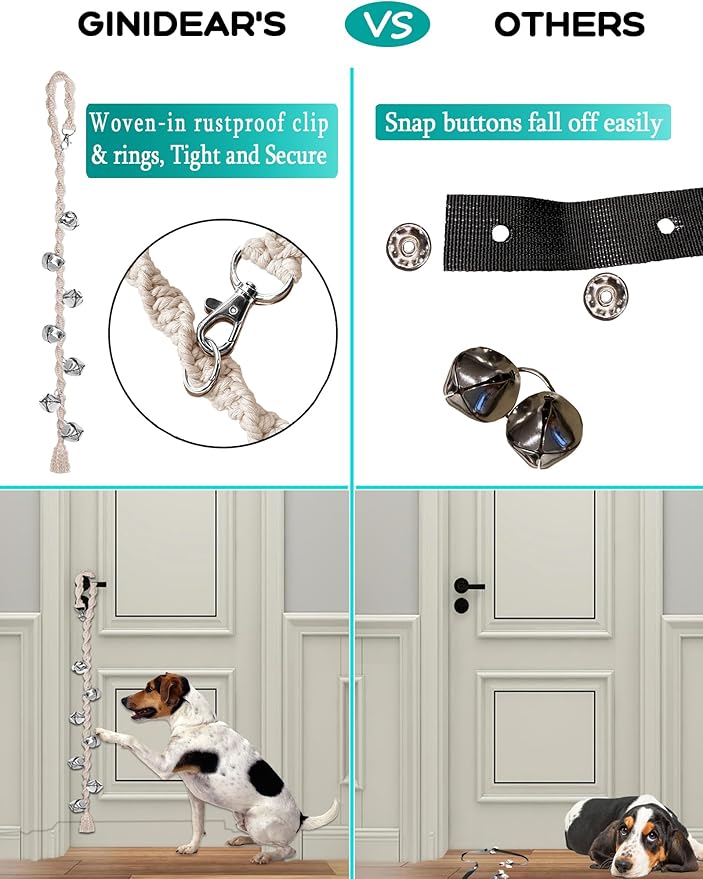 Dog Bells to Go Outside & Puppy Potty Training, Adjustable Dog Door Bell Ring to Go Potty, Handmade with Premium Yarn. Twisted Style, Grey 2 Count