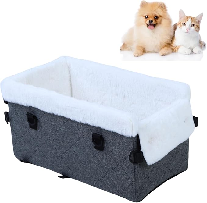 Diydeg Dog Car Seat, Soft Easy Installation Dog Booster Seat of Small Dogs and Cats, Portable Comfortable Travel Carrier Bed with Adjustable Straps for Cars, Trucks and SUVs (Grey)