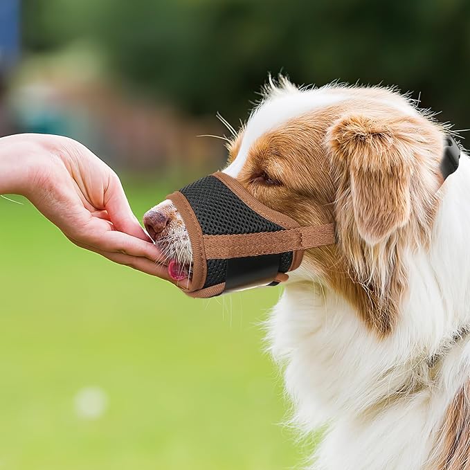 HEELE Dog Muzzle,Soft Nylon Muzzle Anti Biting Barking Chewing,Air Mesh Breathable Drinkable Adjustable Loop Pets Muzzle for Small Medium Large Dogs 4 Colors 4 Sizes (Brown, L)