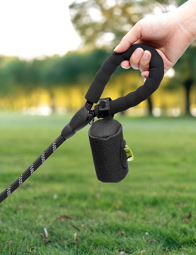 Gobeigo【Easy Pull-Out Version】 Dog Poop Bag Holder,【2-in-1 Hard Plastic Insert & Soft Fabric Bag】Snap-On Strap Dispenser Fits Retractable and Standard Leashes with 1 Roll Bags (Black)